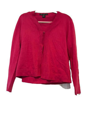 New Frontier sz L dark pink silk/cashmere‎ cardigan sweater set CC